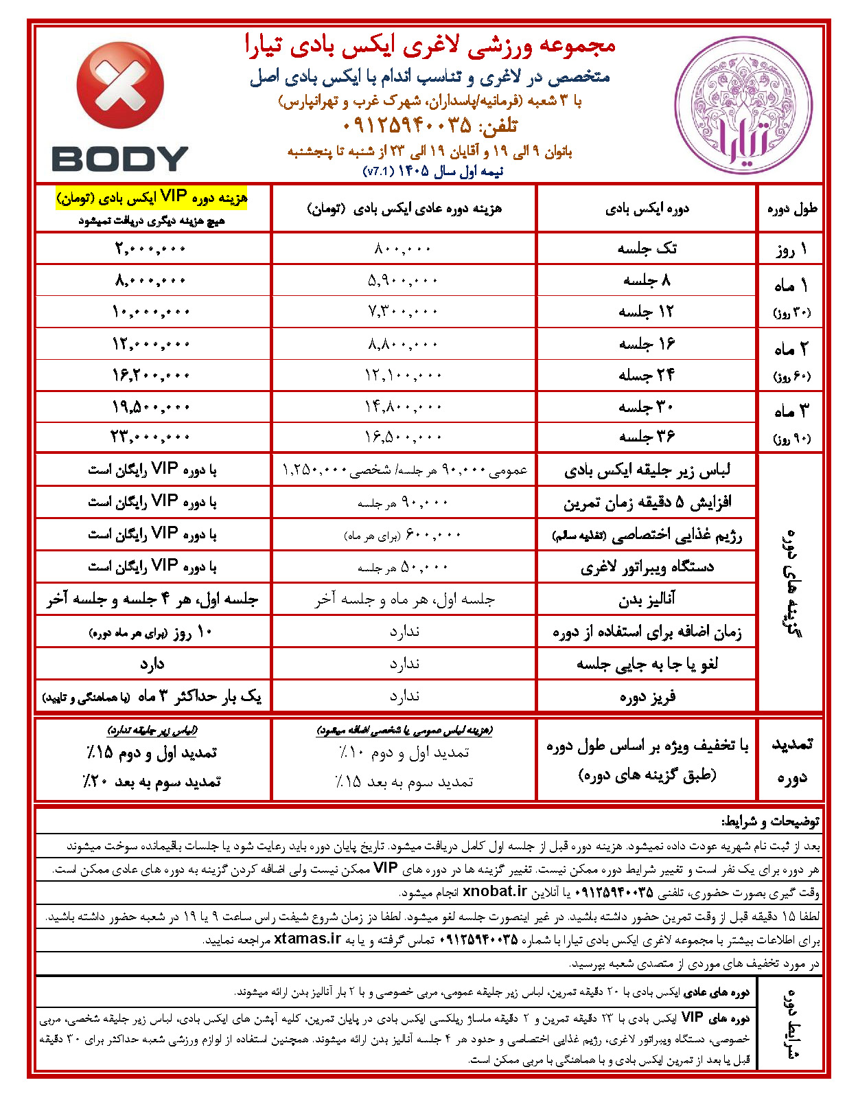لیست قیمت مجموعه ورزشی لاغری ایکس بادی تیارا
